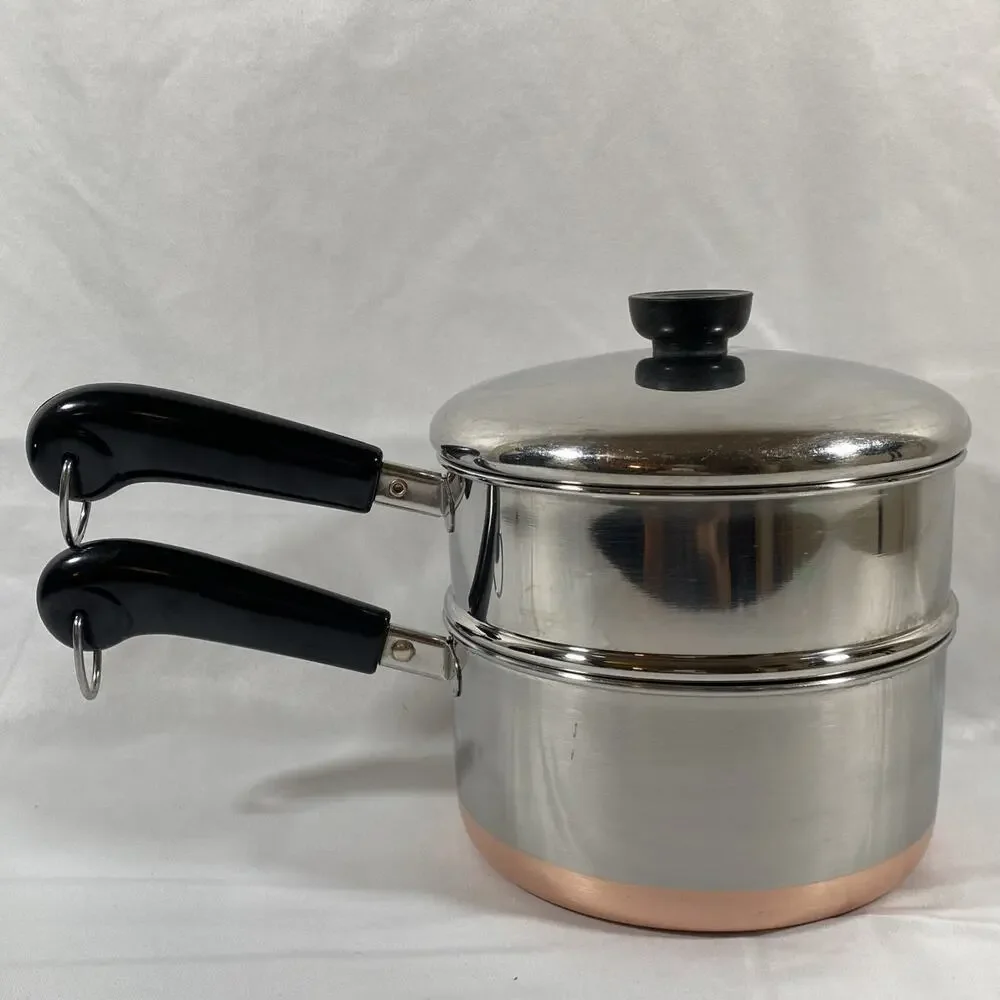 Revere Ware Copper Bottom 2 Qt Saucepan Steamer & Lid Clinton 95 h Stainless USA